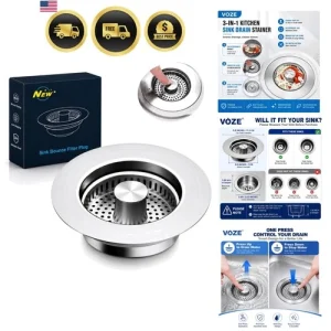 3-in-1 Küche Spüle Abfluss Sieb & Stopfen mit Korb, Edelstahl Dra...-